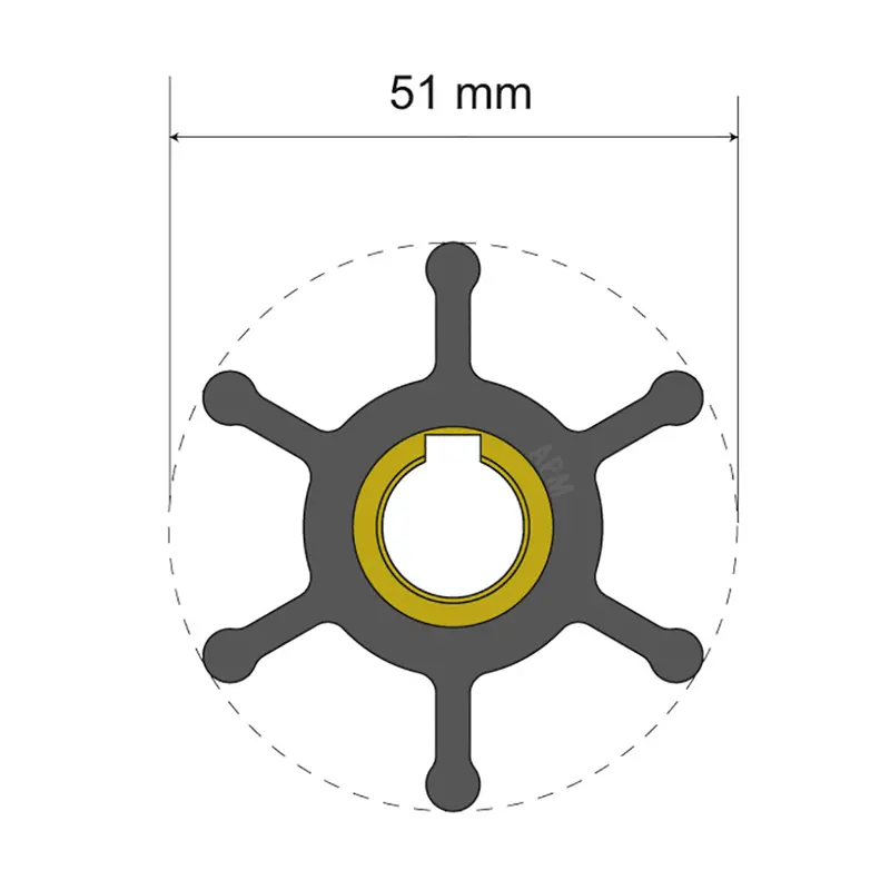 Albin Group Premium Impeller Kit - 51 X 12.7 X 22Mm - 6 Blade - Key Insert [06-01-007] 1