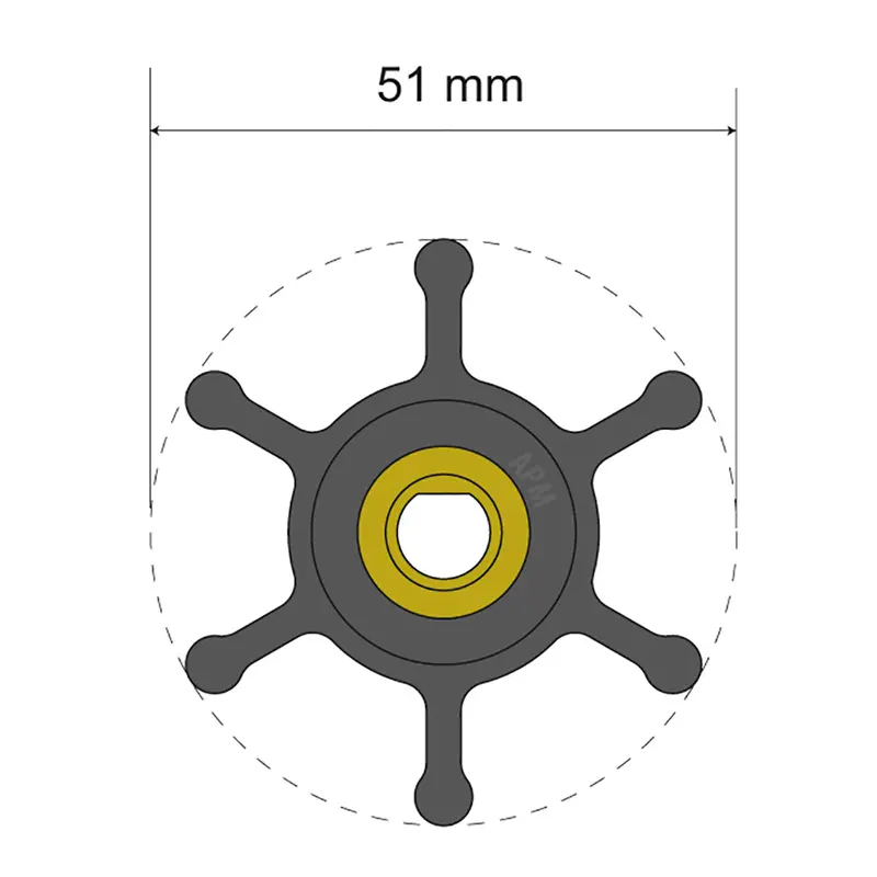 Albin Group Premium Impeller Kit - 51 X 8 X 22Mm - 6 Blade - Single Flat Insert [06-01-008] 1
