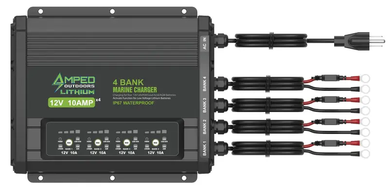 Amped Outdoors 4-Bank Marine Charger With M8 Ring | Model Ao-0330M |Charging Battery Type 12V Lifepo4 1