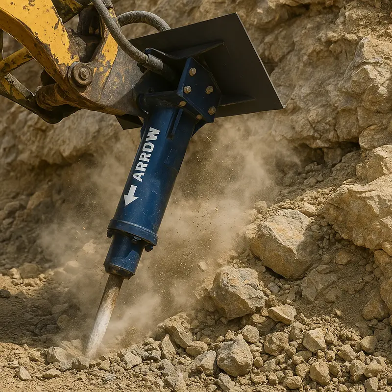 Arrowhead | Rockdrill's Hydraulic Hammer | Models E480 | Tool Diameter 1.9" | Flow Rate 8–13 Gpm | For Mini Skid Steers 1