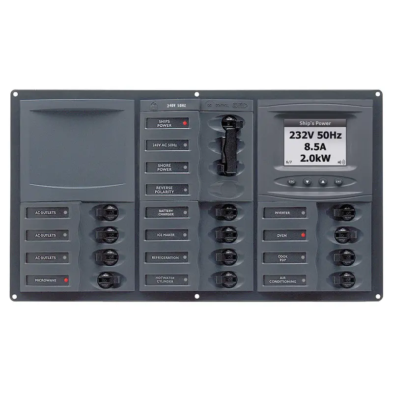 Bep Ac Circuit Breaker Panel W/Digital Meters, 12Sp 2Dp Ac230v Acsm Stainless Steel Horizontal [900-Ac3-Acsm] 1