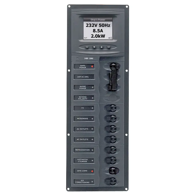 Bep Ac Circuit Breaker Panel W/Digital Meters, 8Sp 2Dp Ac230v Acsm Stainless Steel Vertical [900-Ac2v-Acsm] 1