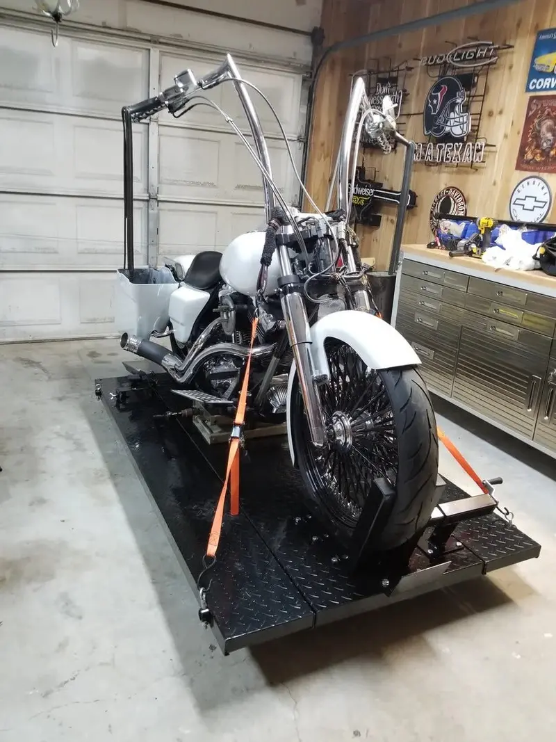 Black Widow Extra-Long Pneumatic Motorcycle Lift Table | Model Bw-1000A-Xl | Size 92.75" X 24" | Psi Air 90 To 100 | For Street, Cruiser & Sport Bikes 1