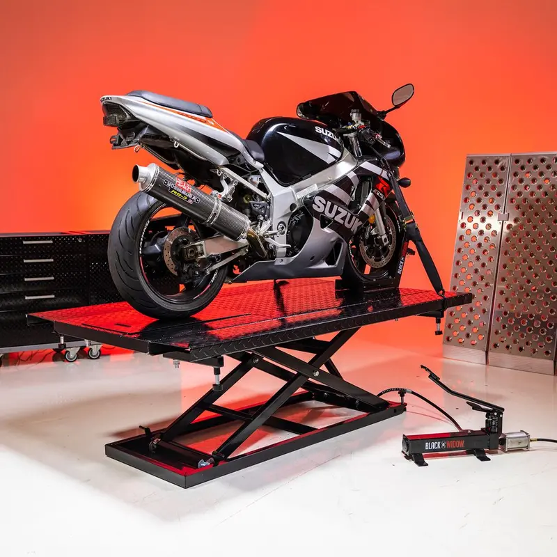 Black Widow Extra-Wide Air/Hydraulic Motorcycle & Atv Lift Table | Model Bw-1500Ah-Z | Platform 76.5" L X 47.75" W | Capacity 1,500 Lb. | Horsepower 4 To 90+ Hp | For Motorcycles & Atvs 2