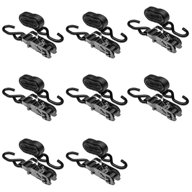 Black Widow Ratchet Tie-Down Straps With S-Hooks (8-Pack) | Model 10Rat-S-8B | 10" X 1" | Capacity 1,000 Lb | 4 To 90+ Hp | For Motorcycles, Atvs & Utvs 1