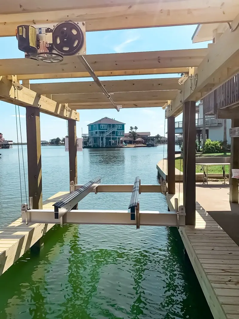 Boat Lift Distributors | 4000 Lb Saltwater Cradle Lift | Model Sku00143 | 9′ Aluminum Cradle | 1 Hp Sealed Motor | For Boathouse Use – Skiffs & Bay Boats 1