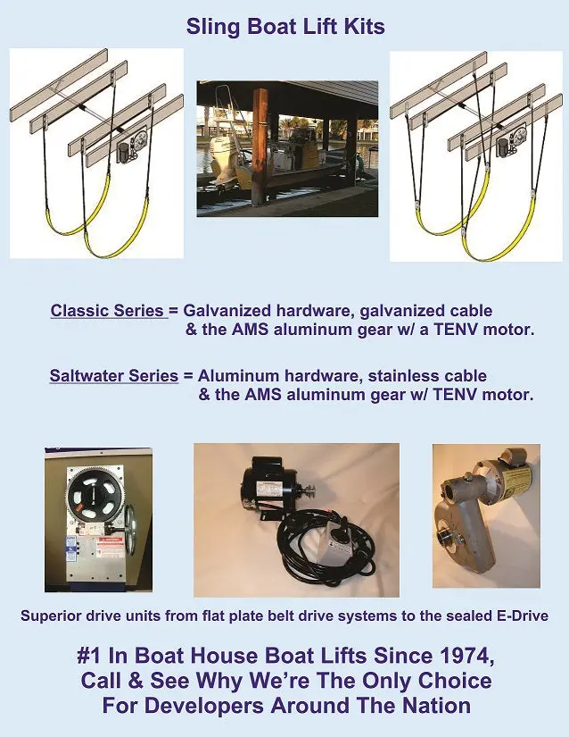 Boat Lift Distributors | 6000 Lb Classic Sling Lift | Model Bld6000cls | Sling Width 14' | Motor Power 3/4 Hp | For Boathouse Owners & Marine Structures 2