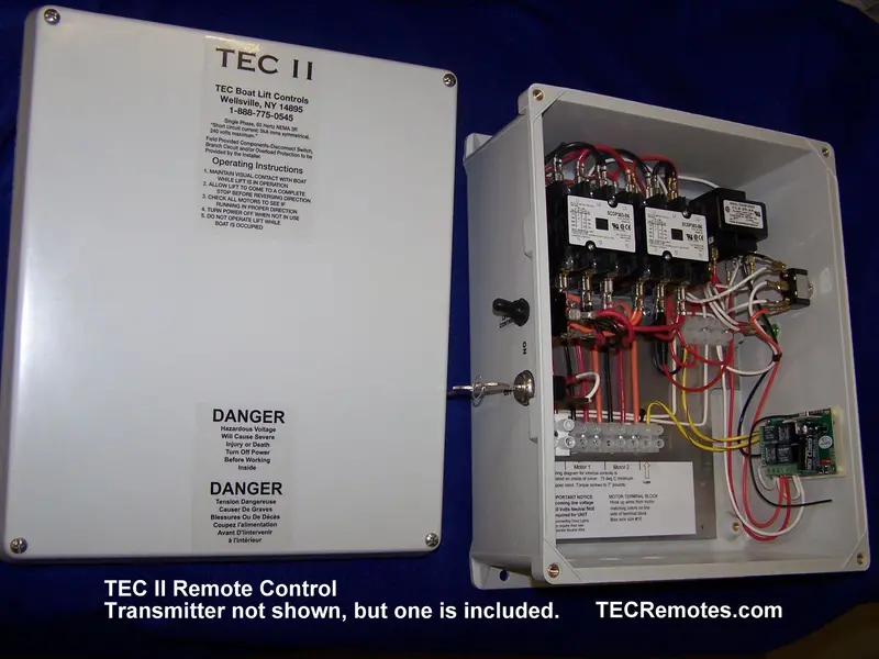 Boat Lift Distributors | Tec 2 Remote Control System | Two-Motor | Range 300 Ft | 800W Dock Light Control | For Boat Lifts & Docks 1