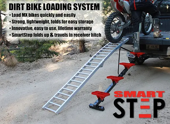 Bosski | Dirt Bike Loading System | Mx Ramp & Smart Steps | 500 Lbs Capacity Ramp & 300 Lbs Steps | For Pickup Trucks, Lifted Trucks, Trailers 1