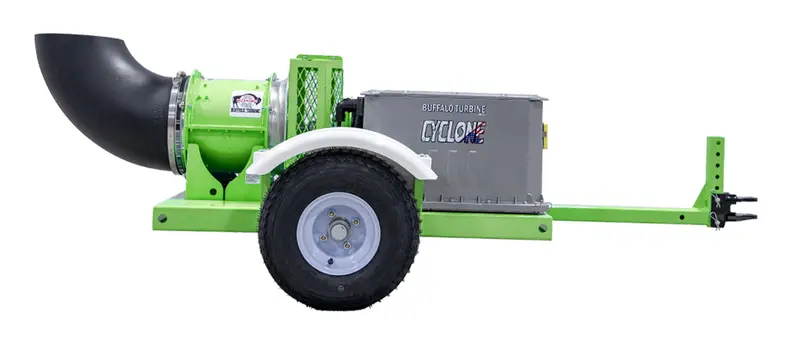 Buffalo Turbine Cyclone Debris Blowers | Models Bt-Ekb10 & Bt-Ekb14 | Width 47″ | Length 99″ | Electric Motor 10 Kw & 14 Kw  | Skid Mount With Bolt-On Trailer 1