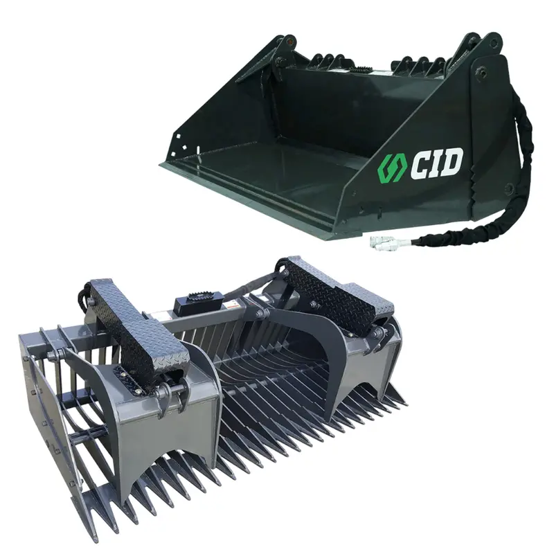 Cid 4-In-1 Bucket & Rock Grapple Bundle With Welded Teeth | 63" - 66" And 72" Bucket Size | For Skid Steer 1