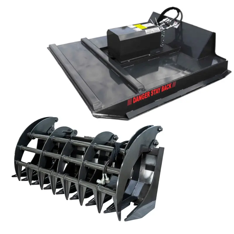 Cid Standard Brush Cutter And X-Treme Duty Grapple Rake Bundle | For Skid Steer 1