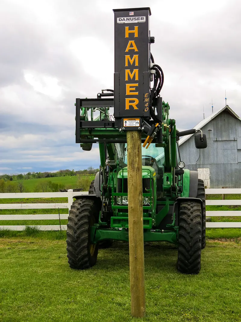 Danuser Hammer Hydraulic Post Driver Euro Front Loader Mount | Model Em40 | Width 27.5" | Oil Flow Range 12-30 Gpm | For Skid Steers 1