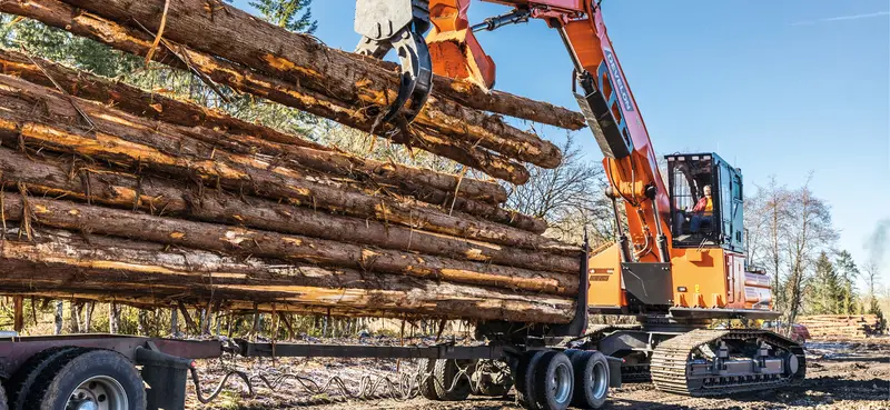 Develon | Log Loader | Model Dx380ll-5 | Reach 43' 4" | Loading Height 38' 5" | 312.5 Hp | 56.8 Tons | For Forestry, Road Building & Heavy Log Handling 1