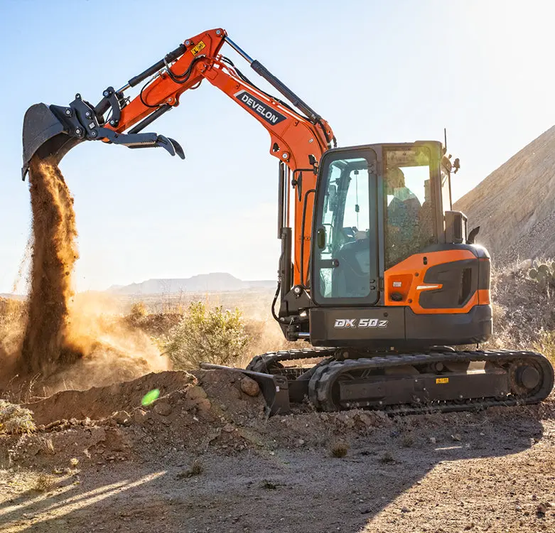 Develon | Mini Excavator | Dx50z-7 | 24" Bucket, Thumb, Hqc, Aux2 & Long Stick Cab | 6' 6" Width | 6 Tons | For Construction And Landscaping Tasks 1