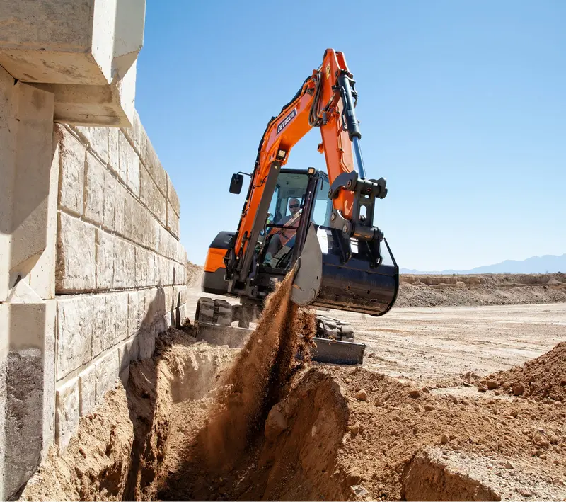 Develon | Mini Excavator | Dx55r | 30" Bucket, Thumb, Hqc, Cab & Aux 2 | 6' 6" Width | 6.5 Tons | For Compact Construction And Landscaping Tasks 1