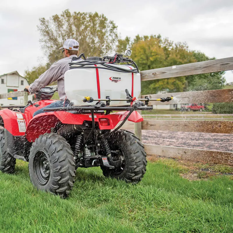 Fimco Pro Sprayer With Stainless Steel 3-Nozzle Broadcast Boom & Quick Release Gun | Tank Capacity 25 Gallon | For Atvs 1