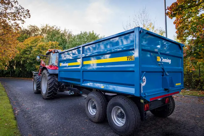 Fleming 8-Ton Monocoque Tipping Trailer | Model Tr8m | Width 85" | 15-20 Gpm | 25-60 Hp | For Skid Steers, Tractors & Loaders 1