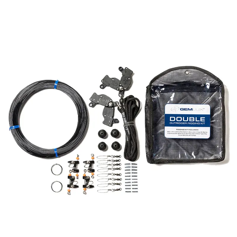 Gemlux | Double Outrigger Rigging Kit | Model Or-Rk-2B & Or-Rk-2W | Line Length 100 Yards | 400 Lbs Line Strength | For 18' Poles | Offshore Fishing Rigging Kit 1