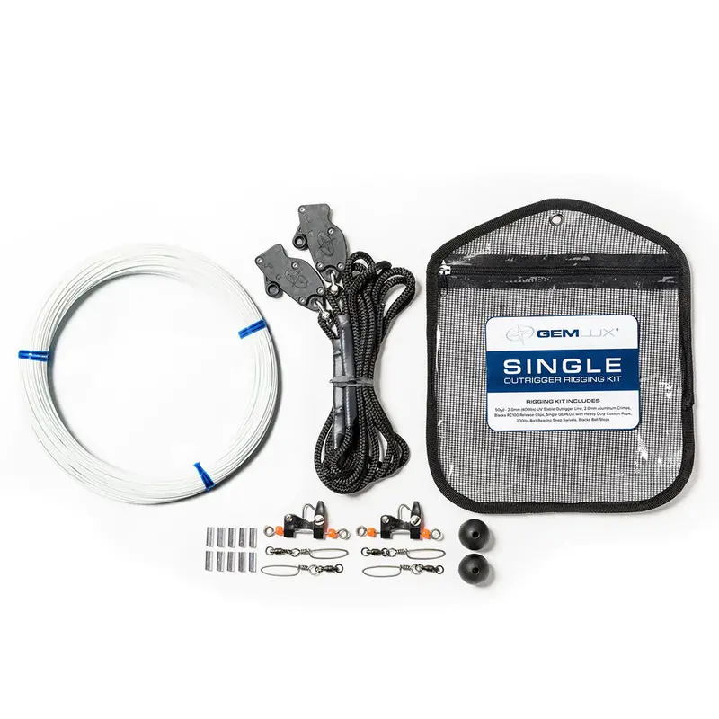 Gemlux | Single Outrigger Rigging Kit | Model Or-Rk-1B & Or-Rk-1W | Line Length 50 Yards | 400 Lb Strength | For Offshore Fishing Boats 1