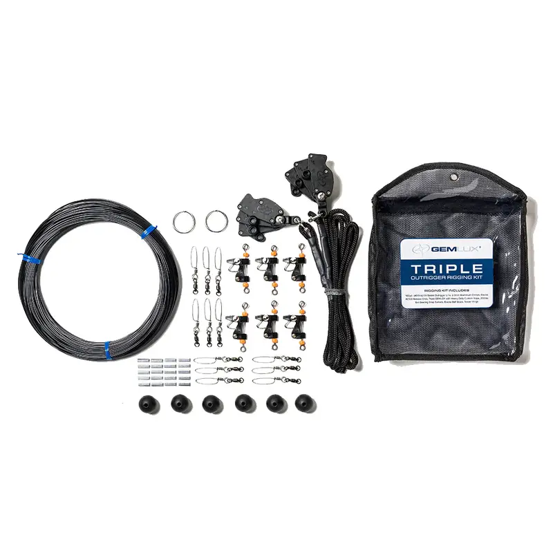 Gemlux | Triple Outrigger Rigging Kit | Model Or-Rk-3B & Or-Rk-3W | Line Length 100 Yards | 400 Lb Uv-Stable Line | For 22' Outrigger Poles 1