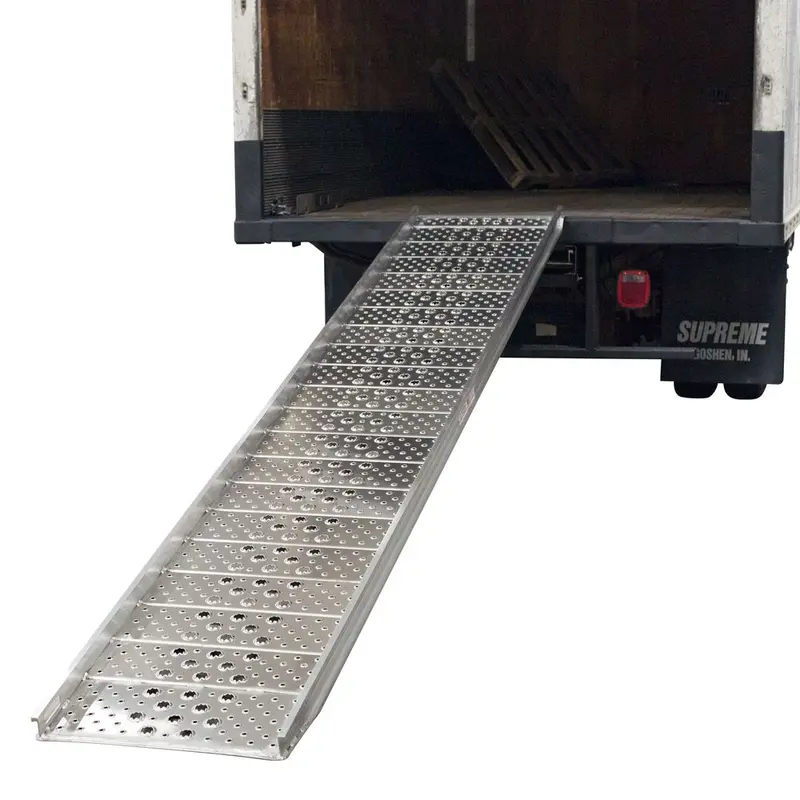 Heavy Duty Ramps Aluminum Punch Plate Walk Ramp | Model 01-26-144-06-Walk-P | Size 12' L X 26" W | Capacity 1,500 Lb. | Horsepower 23 Hp | For Trucks & Foot Traffic Loading 2