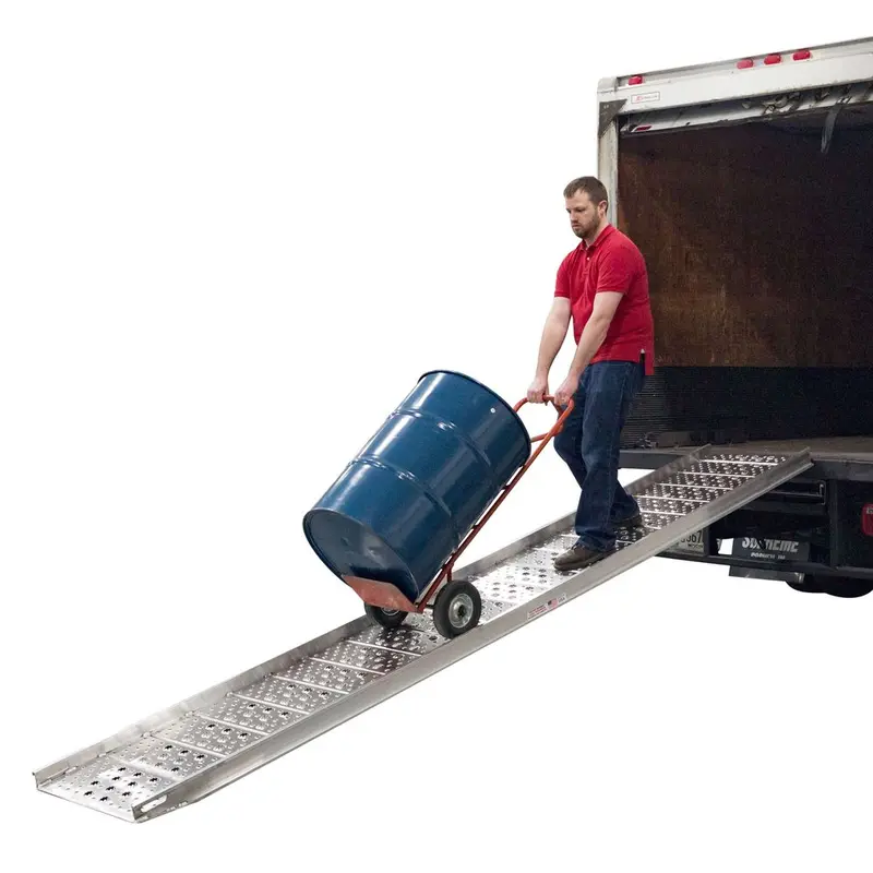 Heavy Duty Ramps Aluminum Punch Plate Walk Ramp | Model 01-26-168-04-Walk-P | Size 14' L X 26" W | Capacity 1,250 Lb. | Horsepower 23 Hp | For Safe Foot Traffic & Trucks 1