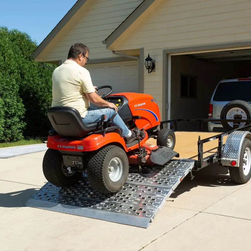 Heavy Duty Ramps Bi-Fold Landscaping Trailer Ramps | Model F05-57-048-Hinge | Size 48" L X 57" W | Capacity 5,000 Lb | Horsepower 23 Hp | For Trailers 1