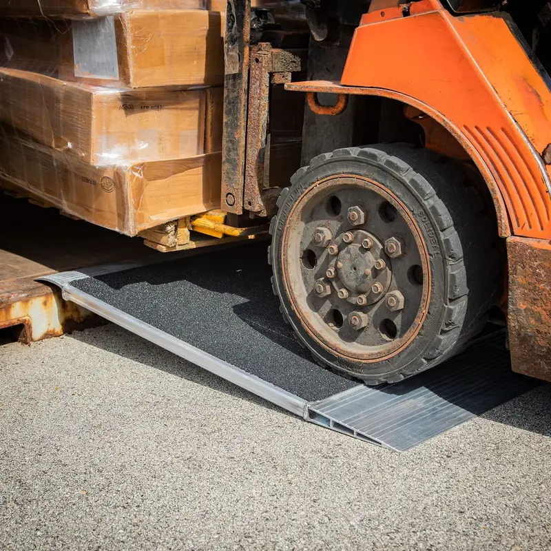 Heavy Duty Ramps Grit-Coat Aluminum Shipping Container Ramp | Model 12-63-060-06-Grit | Size 60" L X 63" W | Capacity 12,000 Lb | Horsepower 23 Hp | For 5.75"–8" H Lip Shipping Containers 1