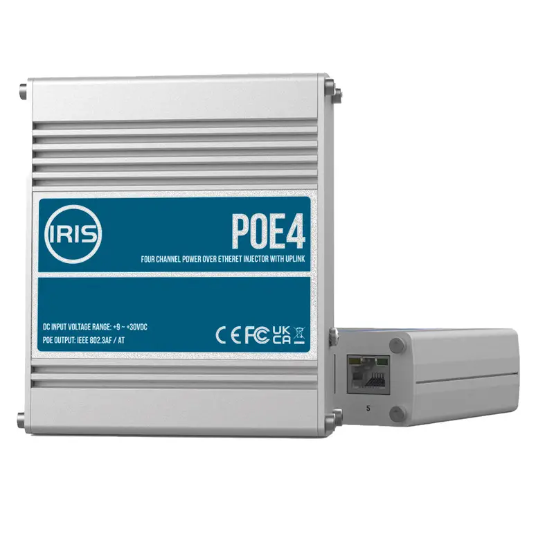 Iris Four Channel Uplink Power Over Ethernet Switch - Ieee802.3Af  3At Compliant - 9-30Vdc Input - 48Vdc Output [Poe4v2] 1