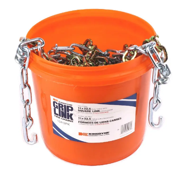 Kinedyne Grip Link Tire Chains | 15413Pk | 11 X 24.5 Tire Size | Dual-Triple Square Link Cross Chains | For Semi-Truck Highway Snow & Ice Traction 1