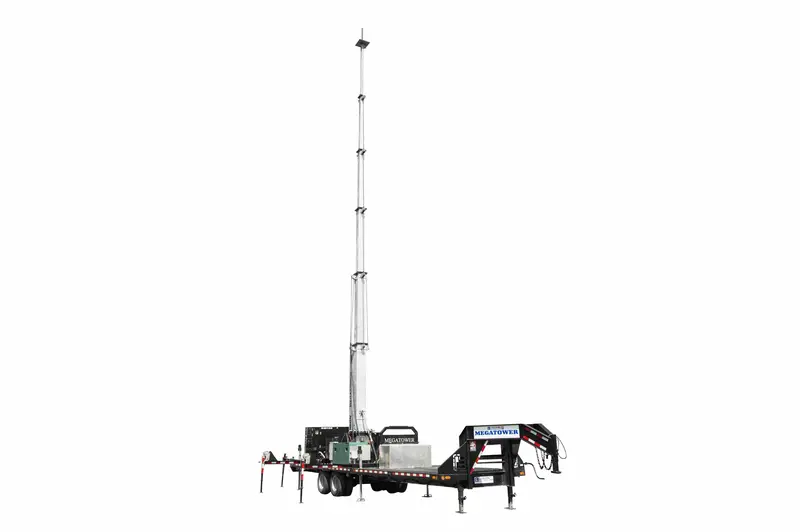 Larson Electronics 112' Hydraulic Megatower™ Mast - 33' Trailer - 45Kw Generator, Red Led Strobe Light, Antenna Mount - Auto Retract 1
