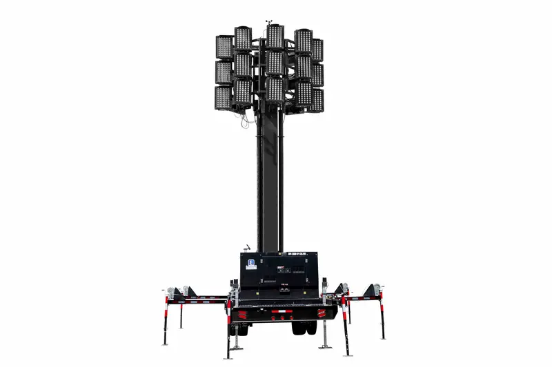 Larson Electronics 77' Hydraulic Megatower™ Light Plant - 33' Trailer - (20) Led Fixtures - 1,350,000 Lms - 480V 1Ph 1