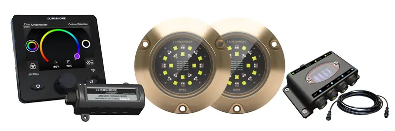 Lumishore Underwater Light Bundle | Smx153 Eos (Set Of 2) | Full Spectrum Color Control | For Small To Medium Boats & Yachts 1