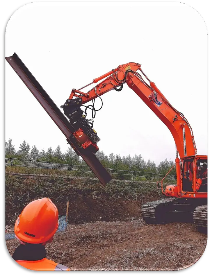 Mazio Vibro Hammer Pile Driver | Dh Series | Width 43.3"-56" | Machine Size 14-45 Tons | For Excavators 1