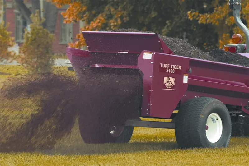 Millcreek Spreaders | Mid-Size Top Dressers | Models 3100 & 3200 Turf Tiger Cub | 1.8 To 2.3 Cu. Yd Capacity | Horsepower 25 To 30+ Hp | For Tractors 3