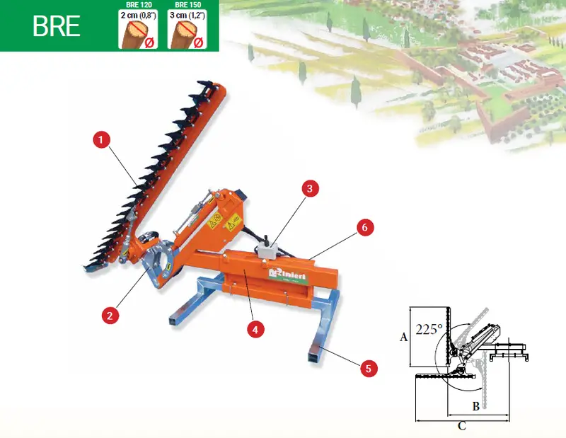 Rinieri Hedge Trimmer Bre 120-150-200 | 47"-59"-79" Cutting Bar | Bush Cutter Machine For Loader 5