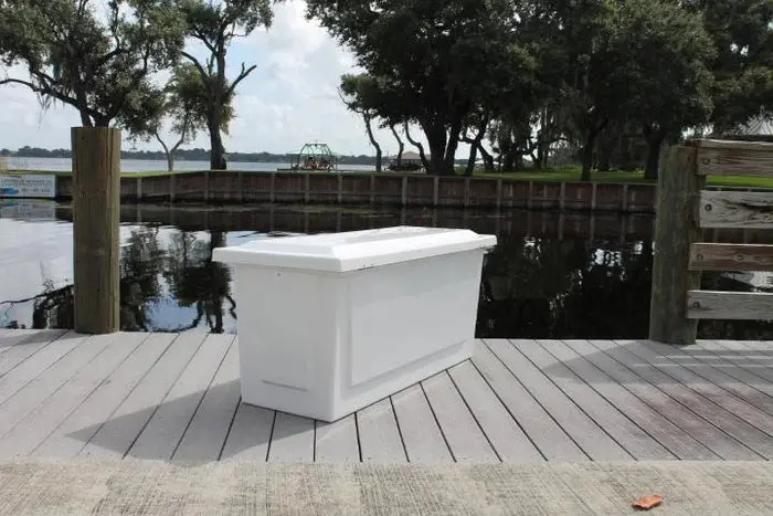 Rio Marine Customs | Dock Box | Model Cm054-S | 54" W X 24" H X 22" D | Heavy Duty Fiberglass | For Narrow Docks 1