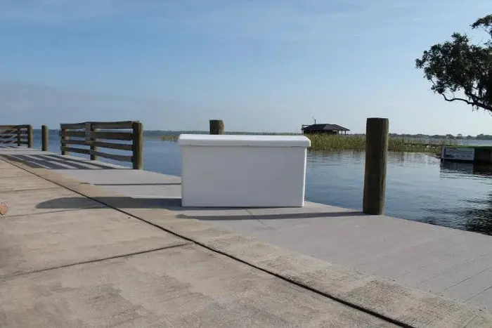 Rio Marine Customs | Dock Box | Rough Water | Model Rwdb60 | 60" W X 29" D X 33" H | Heavy-Duty Fiberglass | For Marine Storage 1