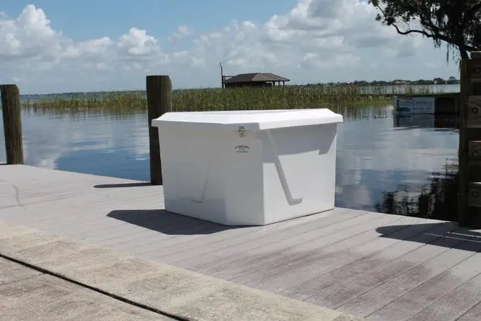 Rio Marine Customs | Dock Box | Triangle | Model Cmtri-S | 54" W X 29" H X 34" D | Space-Saving Design | For Marine Storage 1
