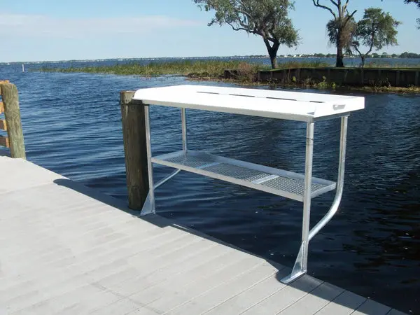 Rio Marine Customs | Dock Overhang Fish Cleaning Table | Model Fcs68-2 | 68" W X 24" D | Space-Saving Design | Side-Mount Dock 1