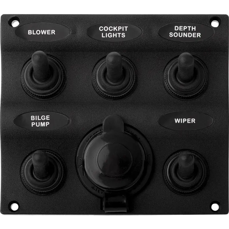Sea-Dog Nylon Switch Panel - Water Resistant - 5 Toggles W/Power Socket [424605-1] 1