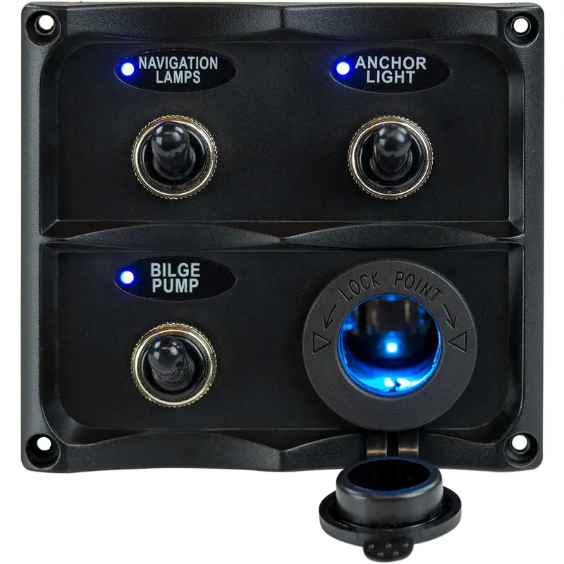 Sea-Dog Water Resistant Toggle Switch Panel W/Led Power Socket - 3 Toggle [424623-1] 1