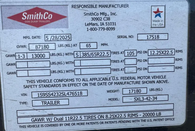 Smithco Heavy-Duty Side Dump Trailer | Model Sxl3-4234 | Frame Length 42' | Tub Length 34' 2
