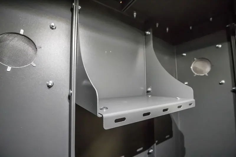 Swisher Esp Safety Shelter Accessories | Large & Small Shelves + Bench + Deluxe & Standard Gun Racks | Bolt-On Steel Construction | Customizable Placement | For All Swisher Esp Shelters 3