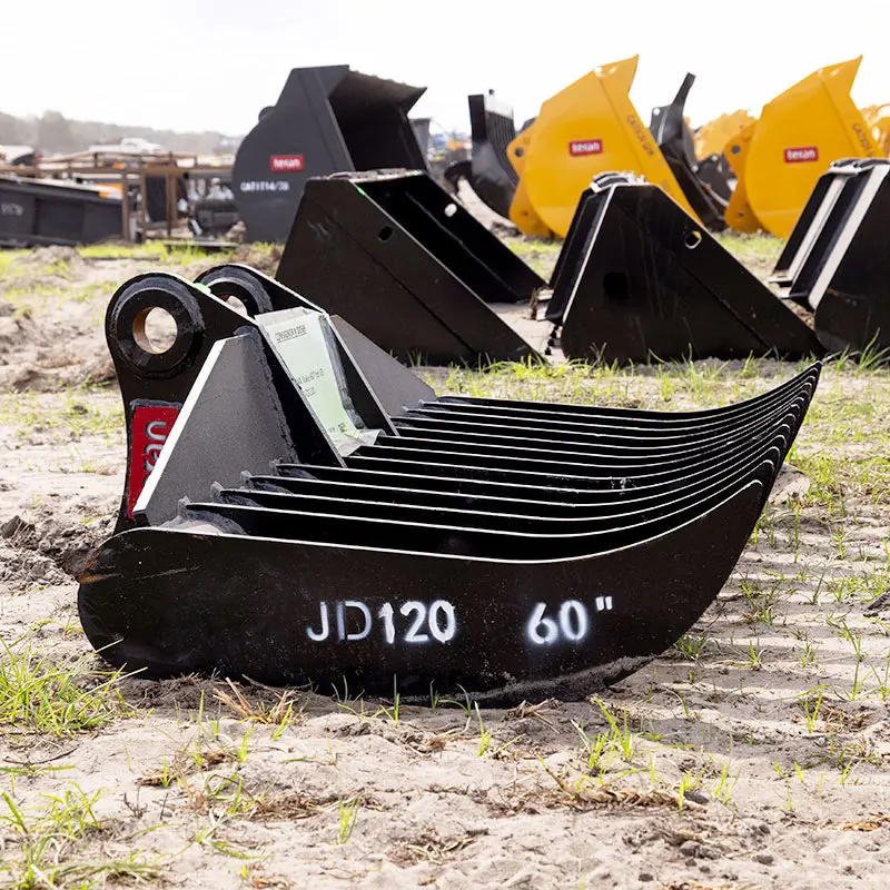 Teran John Deere/Hitachi Root Rake | Model Jd-120, Jd-270, Jd-350 & Jd-450 | Width 60", 65" & 73" Inches | Replaceable Tines | For Excavators 1