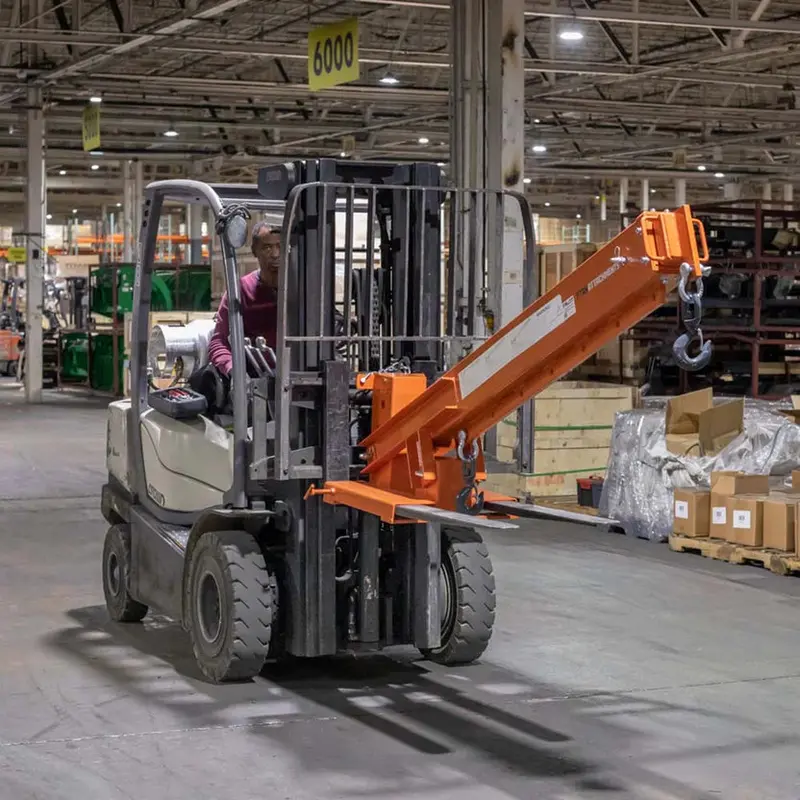 Titan Attachments Jib Boom Crane | Fork-Mounted | 84"–138" Telescoping Boom | 6,600 Lb Lift Capacity | 45° Pivot | Hydraulic Flow 8–15 Gpm | For Skid Steers & Forklifts 1