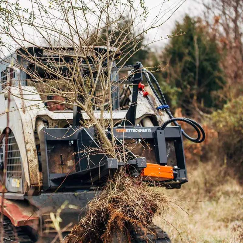 Titan Attachments Post & Tree Puller | 12" Max Opening | 46" Width | 3,000 Psi Clamping Force | 4"X4" Steel Frame | Oil Flow Rate 10–25 Gpm | For Skid Steers 2