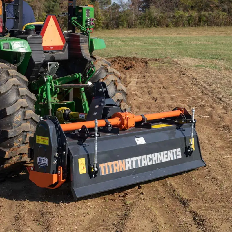Titan Attachments Rotary Tiller | 48"–72" Cutting Width | 2"–5" Depth | 573–702 Lbs | 540 Rpm Pto | Powder-Coated Green Or Charcoal | 25+ Hp  | For Tractors 1