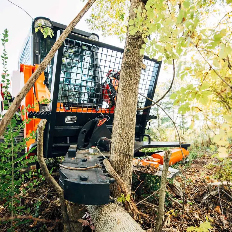 Titan Attachments Rotating Tree Shear | Max Cut Diameter 12" Inches | Overall Width 55" Inches | Oil Flow Range 12–32 Gpm | For Skid Steers 1